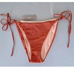 NEW NWT J Crew Side Tie Brick Red Beads Swim Bikini Bottoms Large